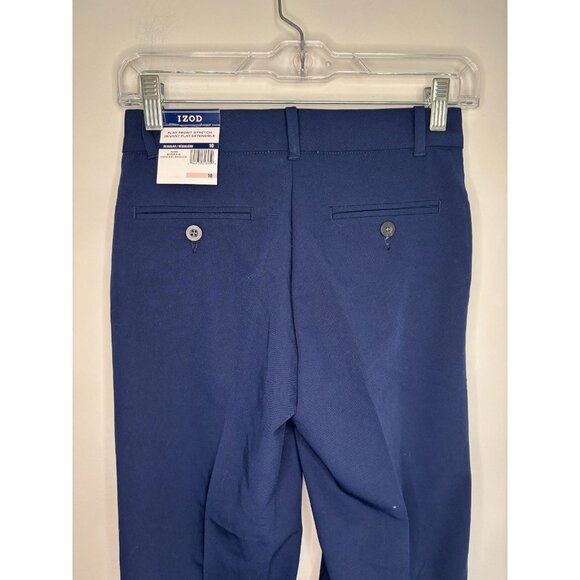 IZOD NEW Flat Front Stretch Trouser Boys 10 Navy Pockets - Picture 4 of 7